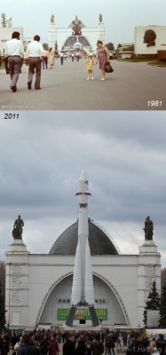 Вид на павильон Космос в 1981 и 2011 годах